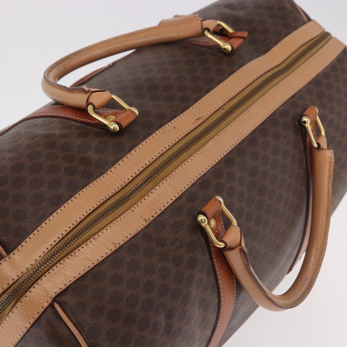 CELINE Macadam Canvas Boston Bag PVC Leather Brown Gold Auth 185993