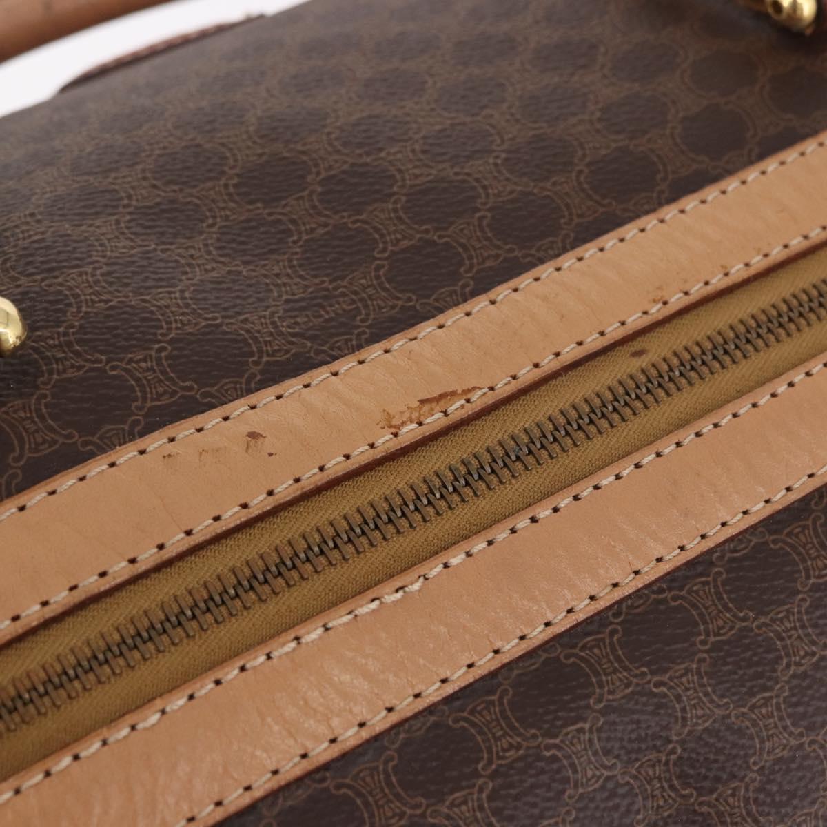 CELINE Macadam Canvas Boston Bag PVC Leather Brown Gold Auth 185993