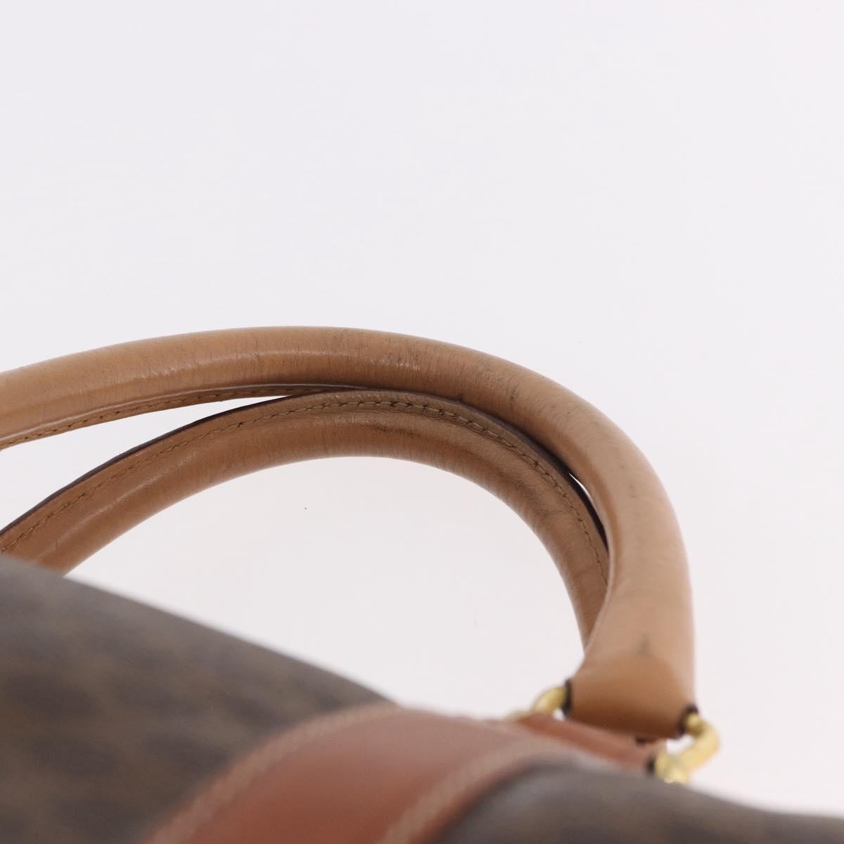 CELINE Macadam Canvas Boston Bag PVC Leather Brown Gold Auth 185993
