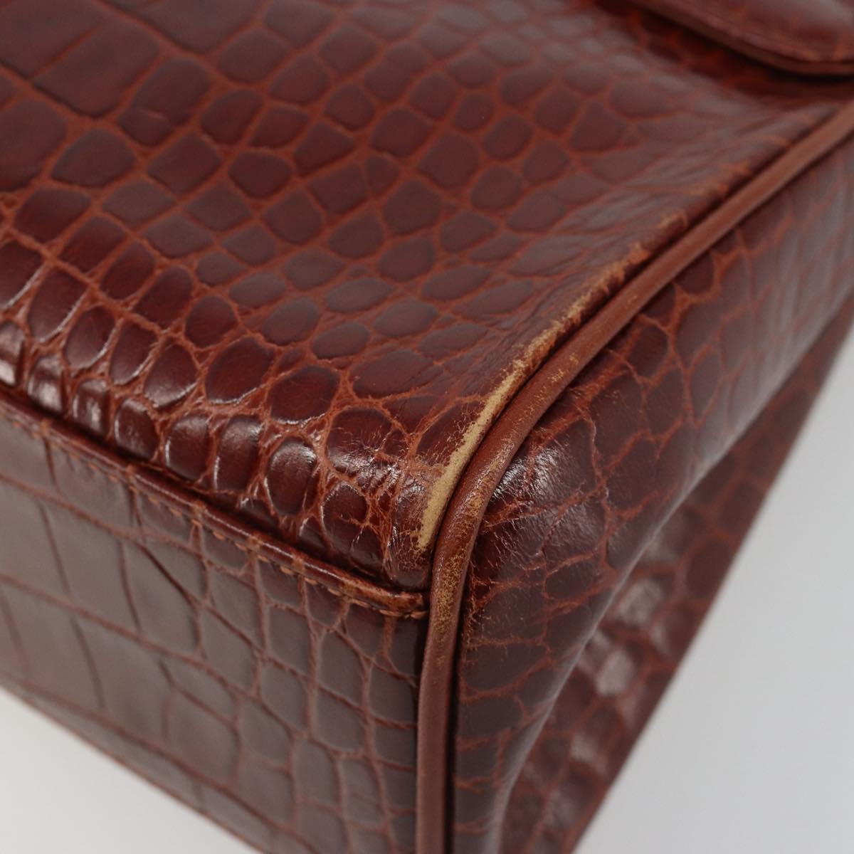SAINT LAURENT Hand Bag Embossed leather Brown Gold Auth 185996A
