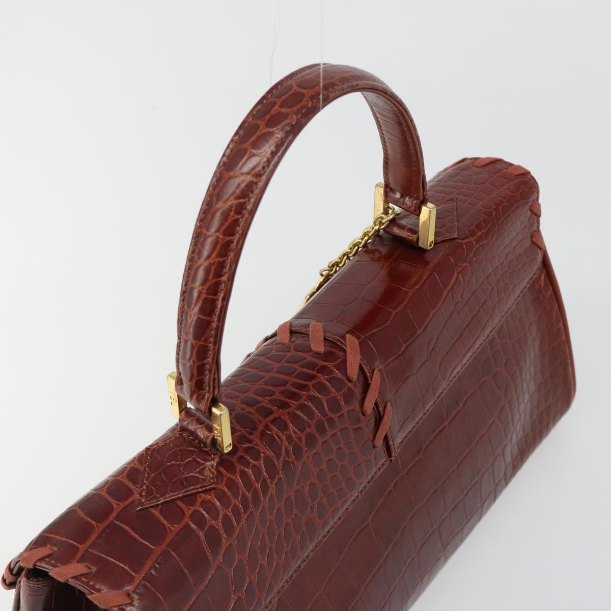 SAINT LAURENT Hand Bag Embossed leather Brown Gold Auth 185996A