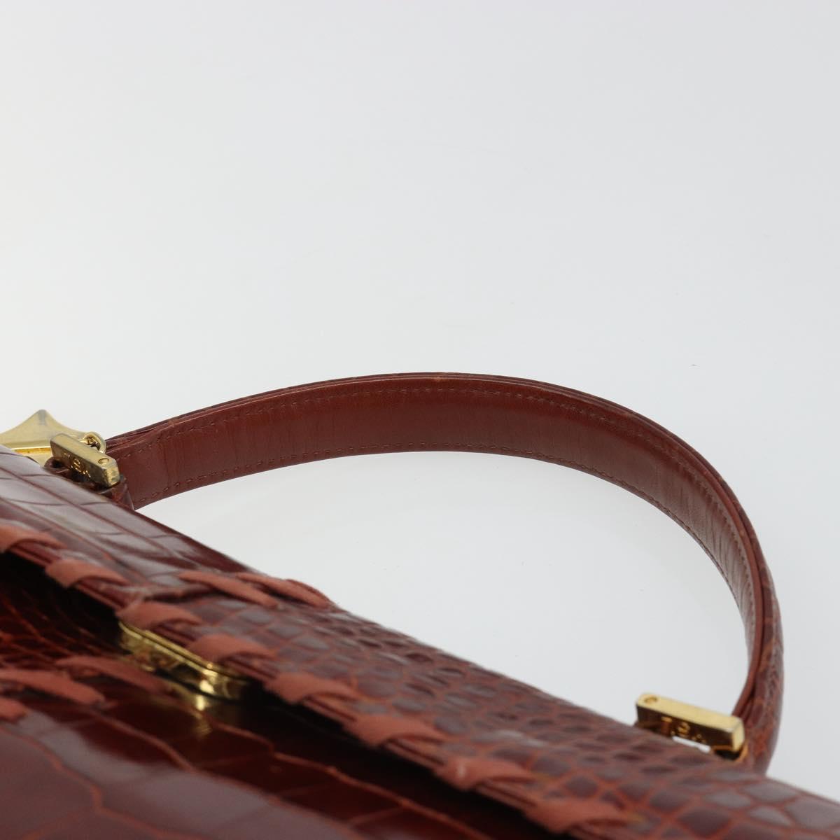SAINT LAURENT Hand Bag Embossed leather Brown Gold Auth 185996A