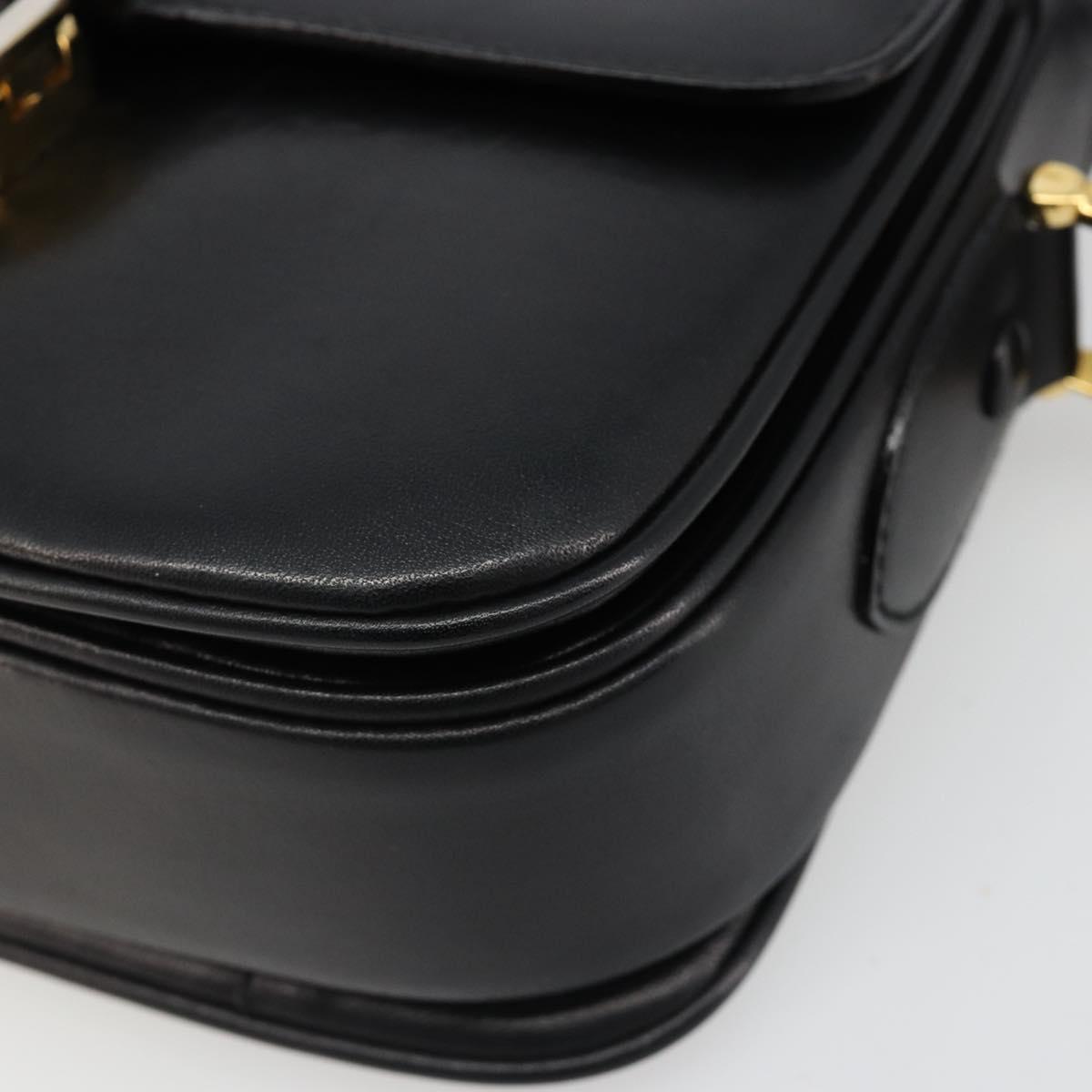 CELINE Horse Carriage Shoulder Bag Leather Gold Black Auth 185997A