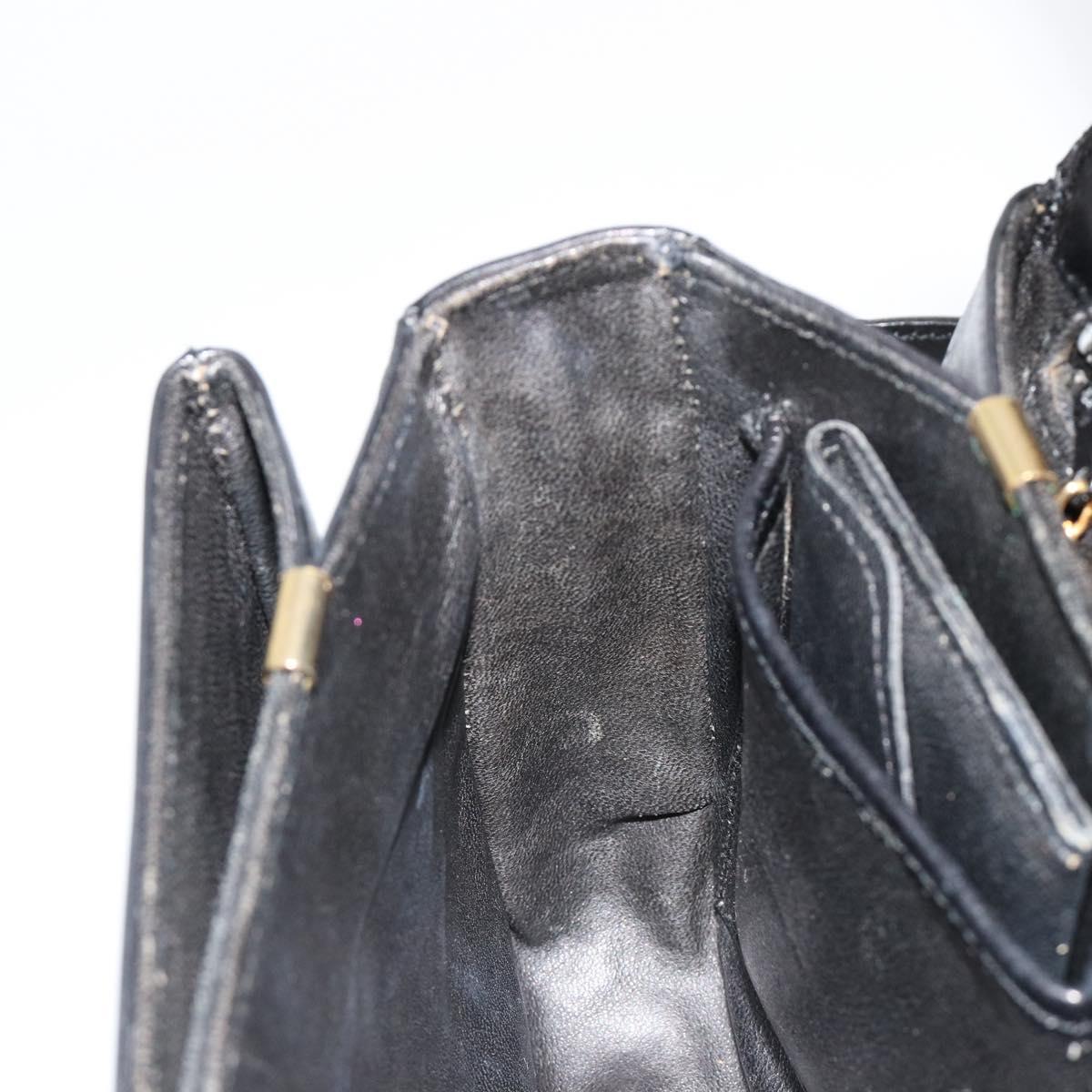 CELINE Horse Carriage Shoulder Bag Leather Gold Black Auth 185997A