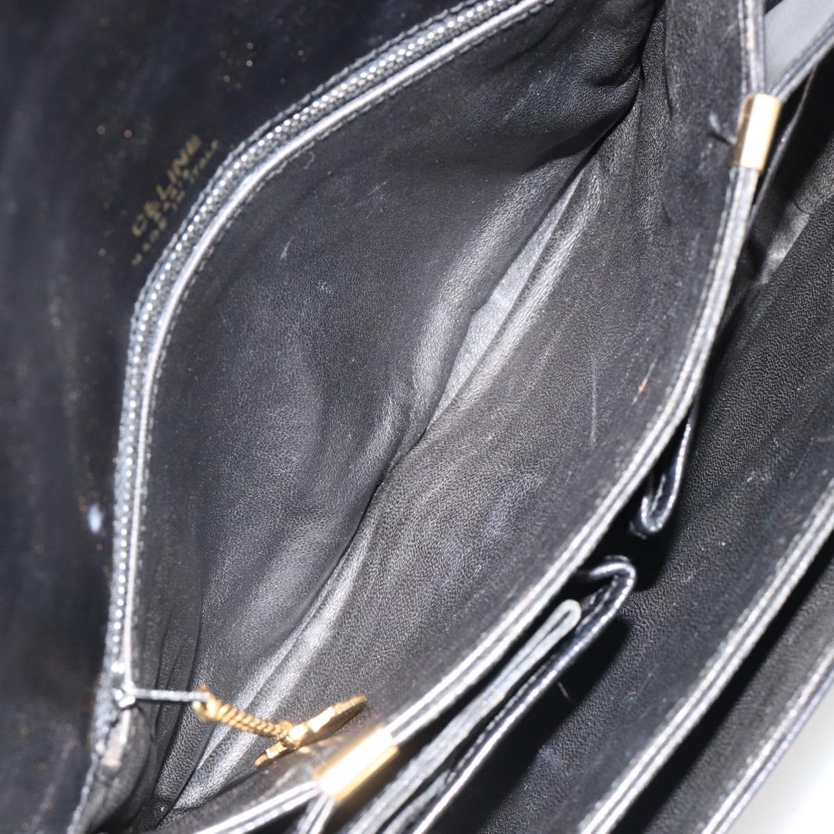 CELINE Horse Carriage Shoulder Bag Leather Gold Black Auth 185997A
