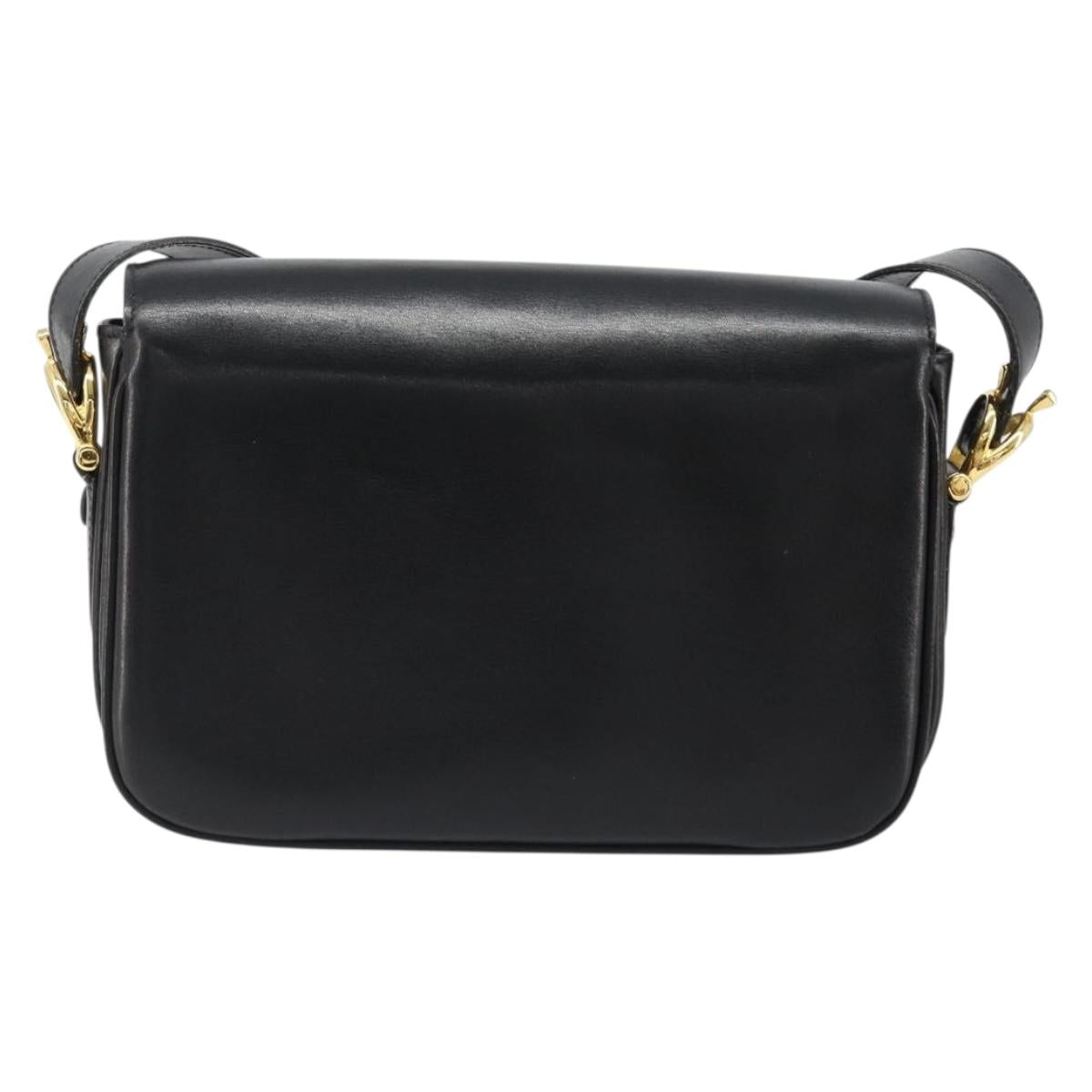 CELINE Horse Carriage Shoulder Bag Leather Gold Black Auth 185997A
