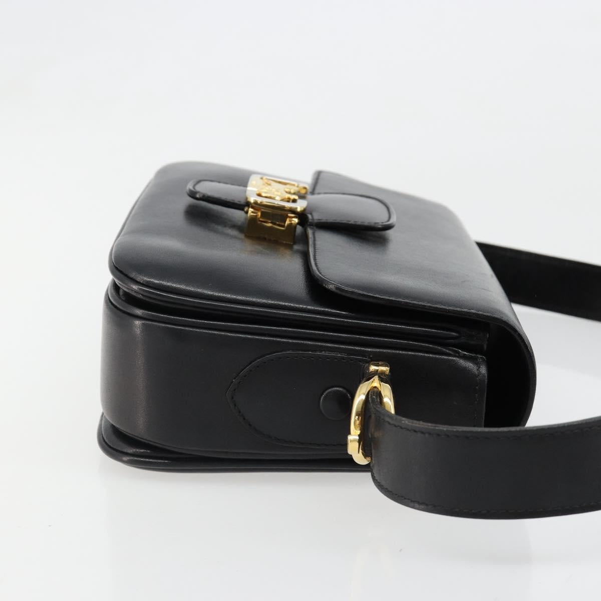 CELINE Horse Carriage Shoulder Bag Leather Gold Black Auth 185997A