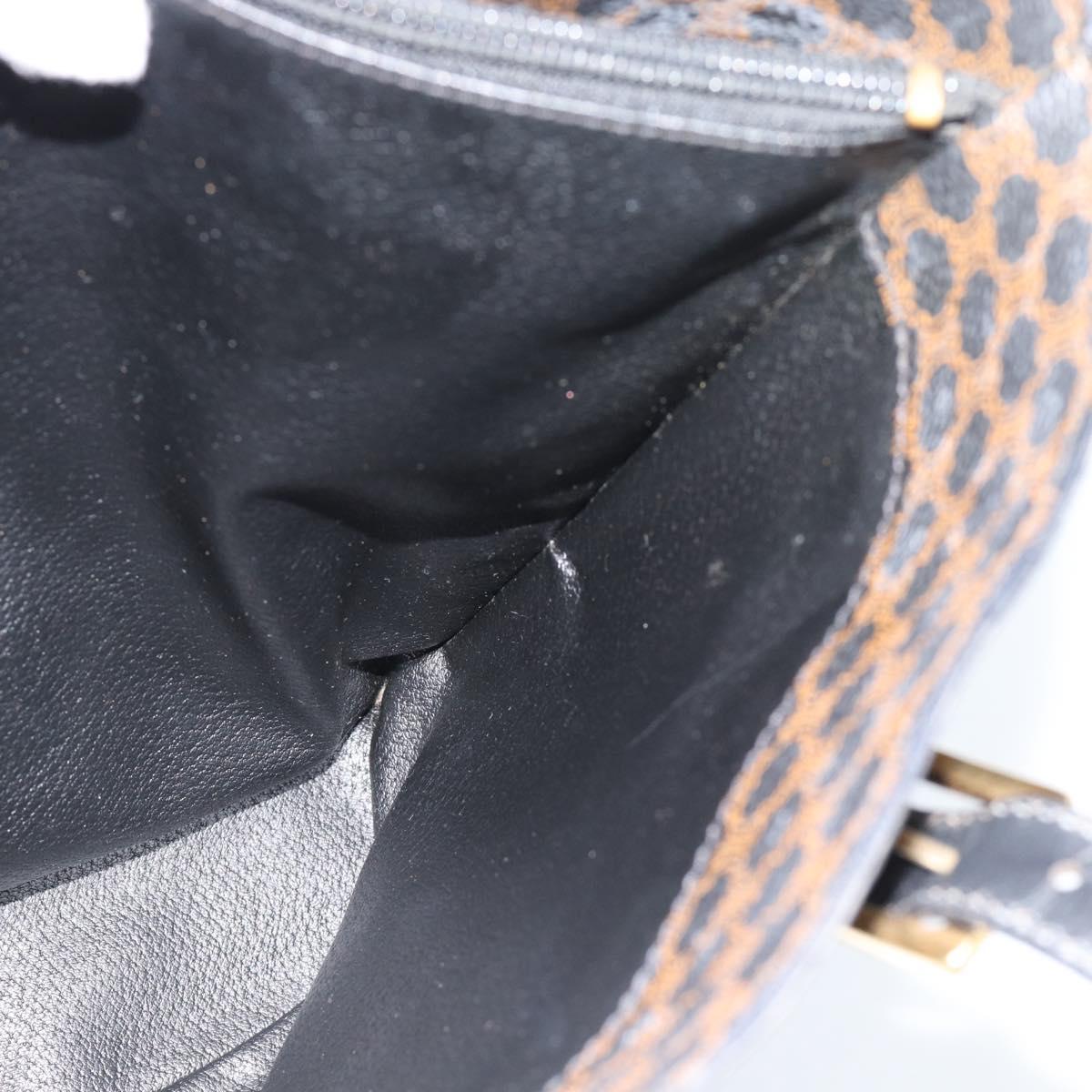 CELINE Macadam Canvas Tote Bag PVC Leather Black Gold Auth 185998