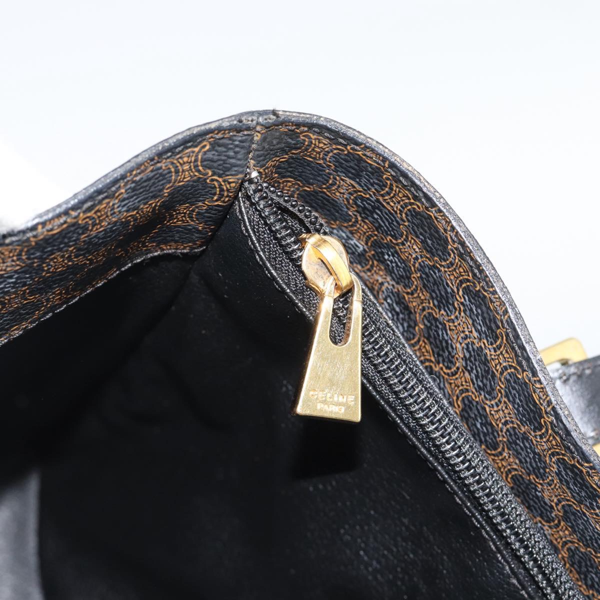 CELINE Macadam Canvas Tote Bag PVC Leather Black Gold Auth 185998