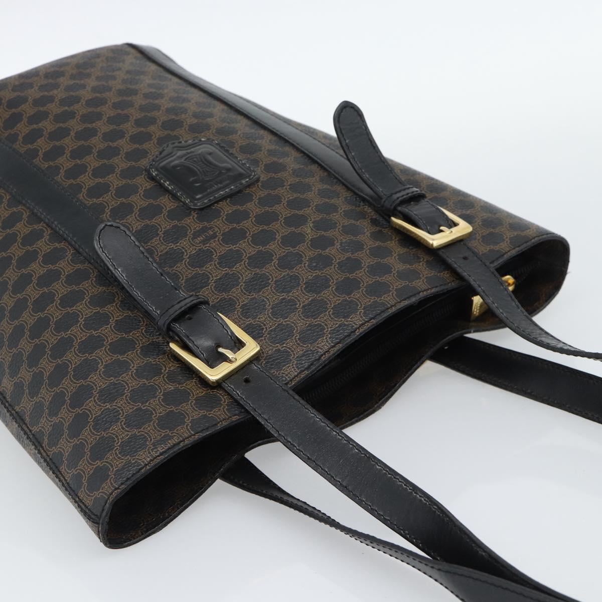 CELINE Macadam Canvas Tote Bag PVC Leather Black Gold Auth 185998