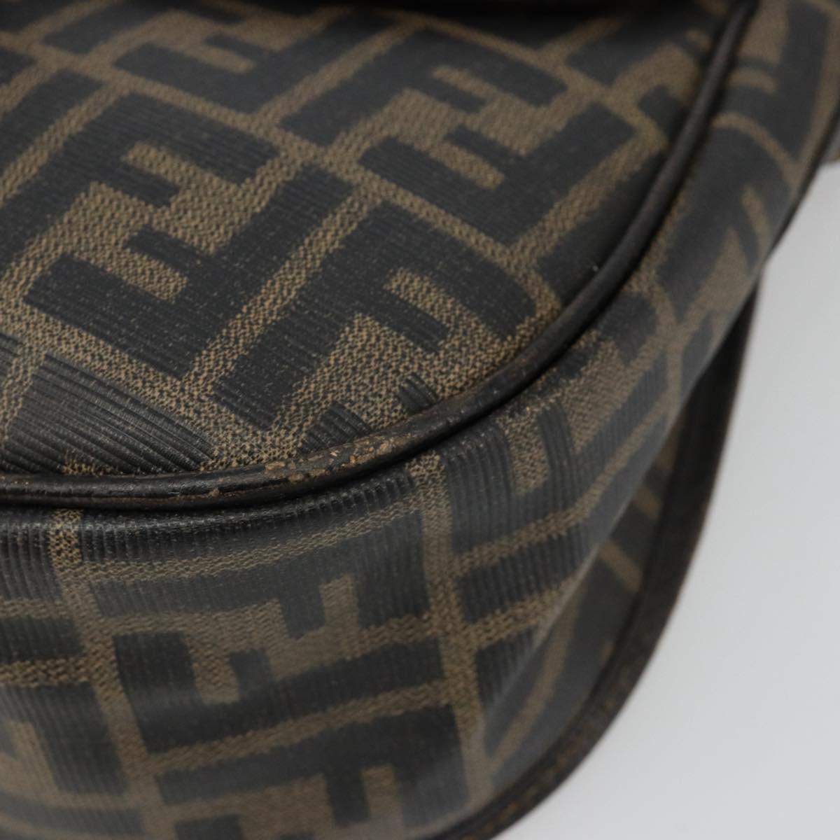 FENDI Zucca Canvas Shoulder Bag PVC Black Brown Auth 186000