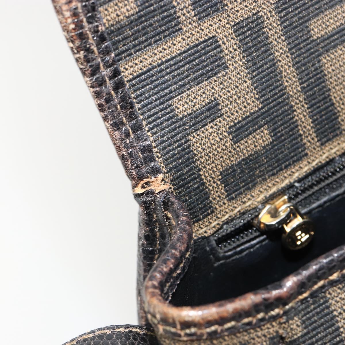 FENDI Zucca Canvas Shoulder Bag PVC Black Brown Auth 186000