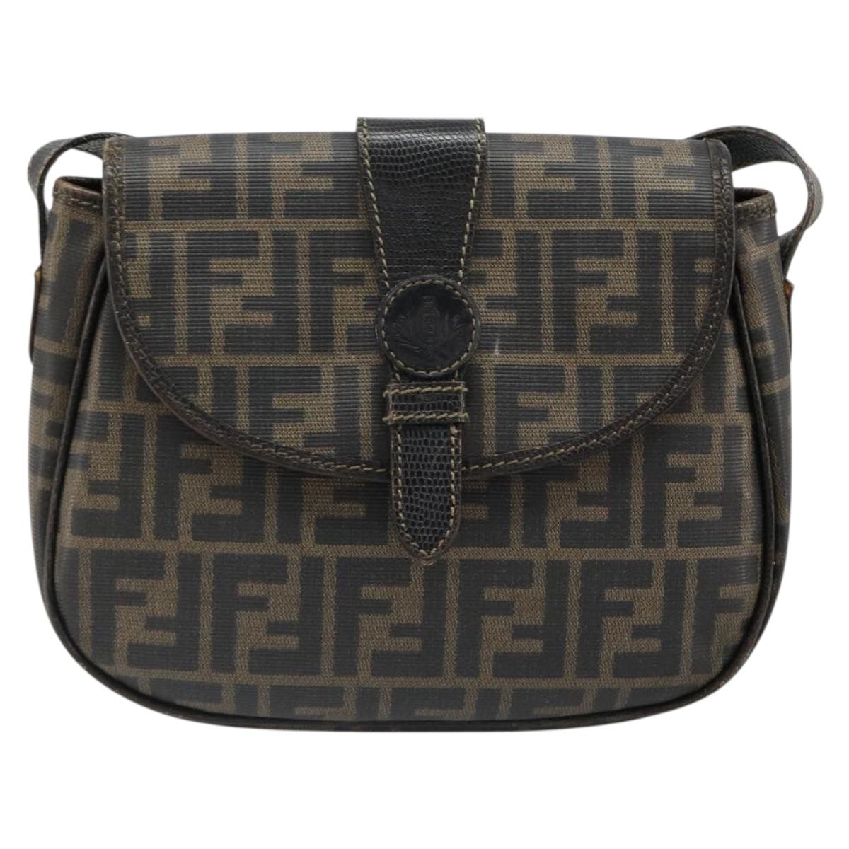 FENDI Zucca Canvas Shoulder Bag PVC Black Brown Auth 186000