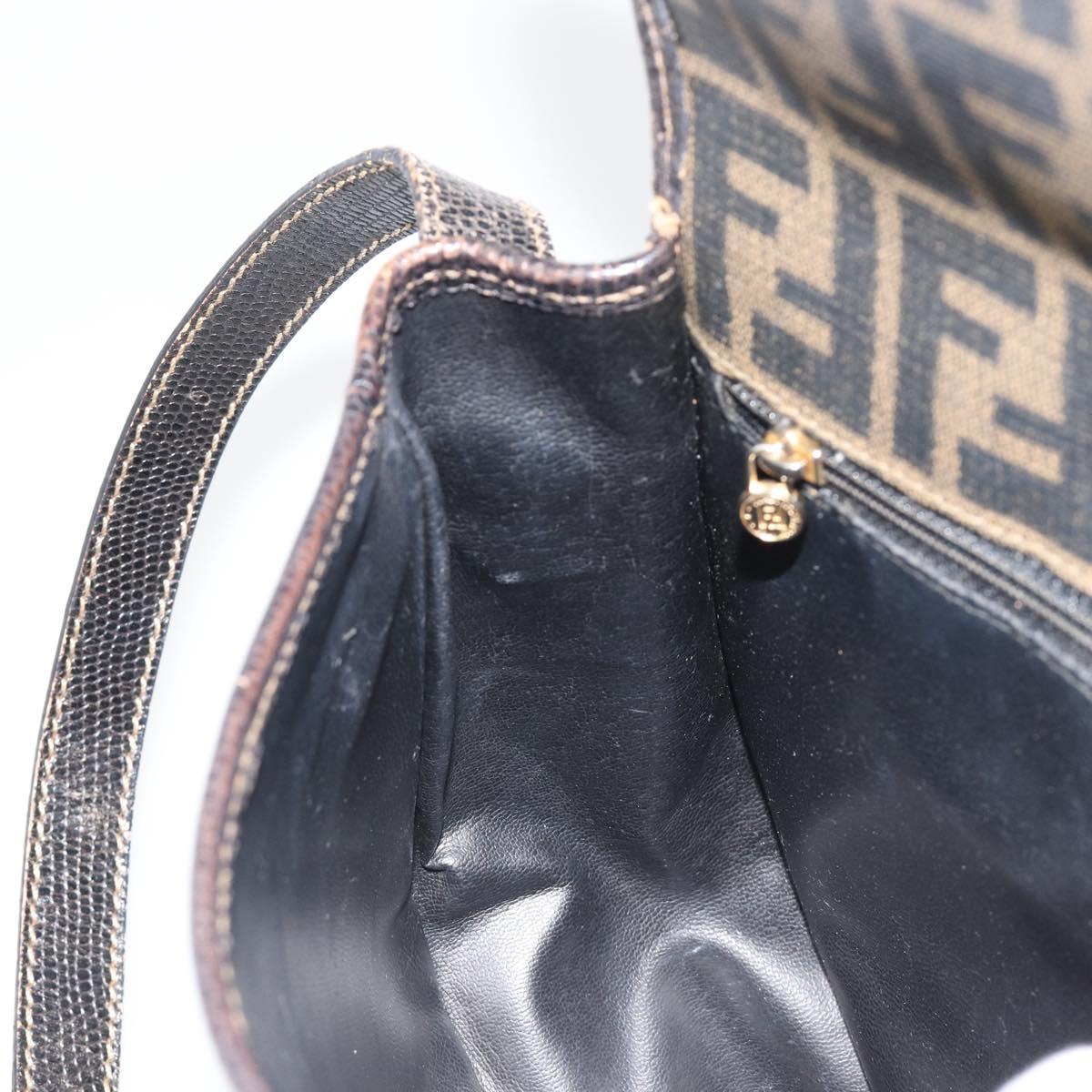 FENDI Zucca Canvas Shoulder Bag PVC Black Brown Auth 186000