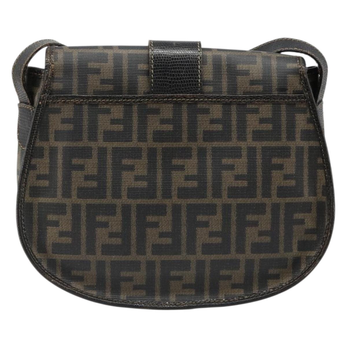 FENDI Zucca Canvas Shoulder Bag PVC Black Brown Auth 186000