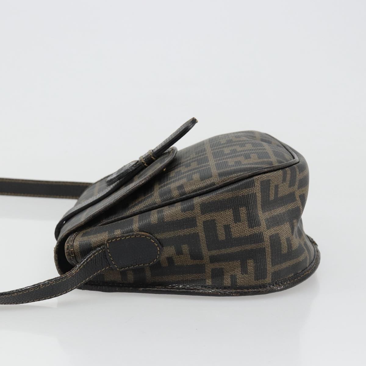 FENDI Zucca Canvas Shoulder Bag PVC Black Brown Auth 186000