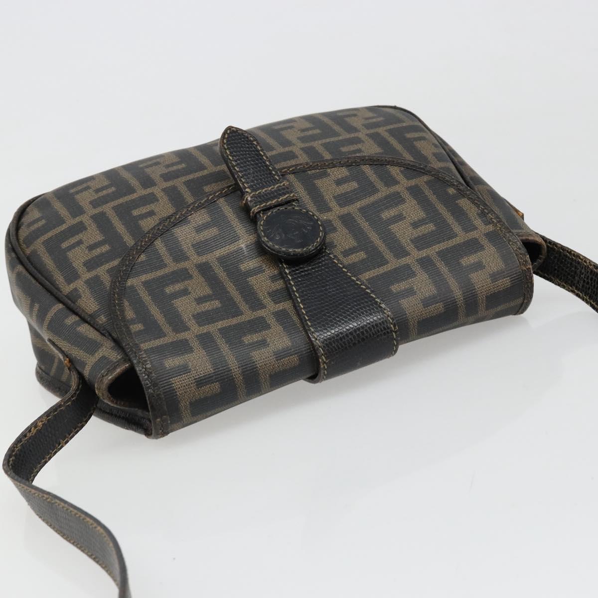 FENDI Zucca Canvas Shoulder Bag PVC Black Brown Auth 186000