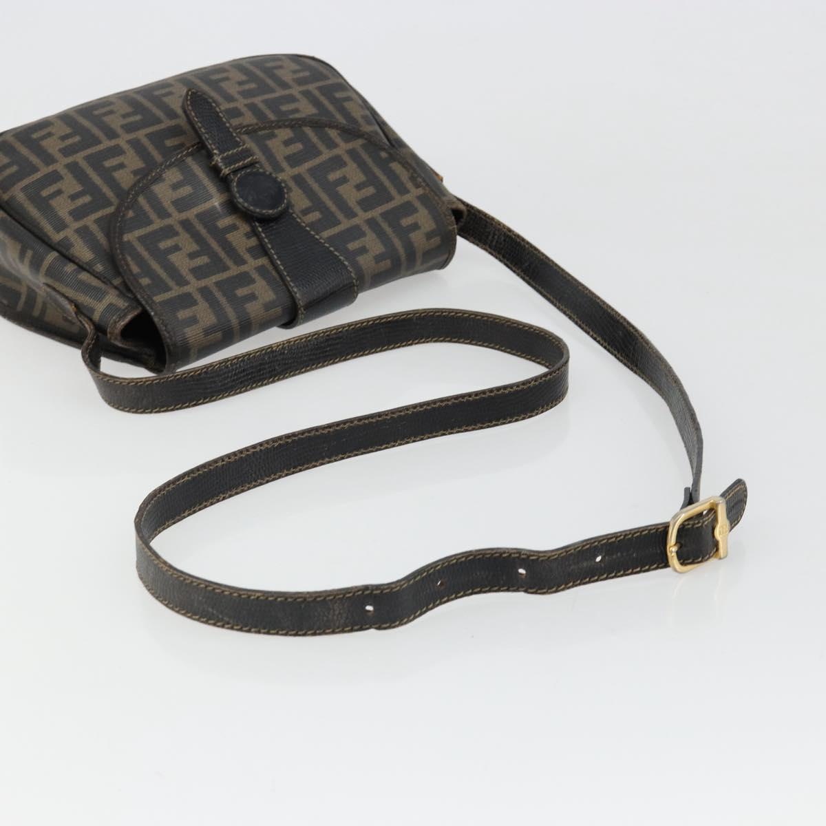 FENDI Zucca Canvas Shoulder Bag PVC Black Brown Auth 186000