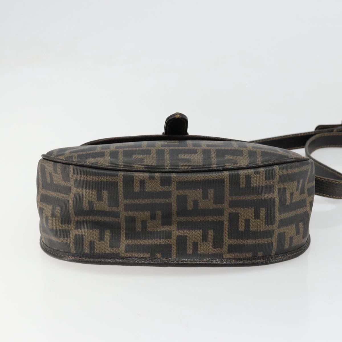 FENDI Zucca Canvas Shoulder Bag PVC Black Brown Auth 186000