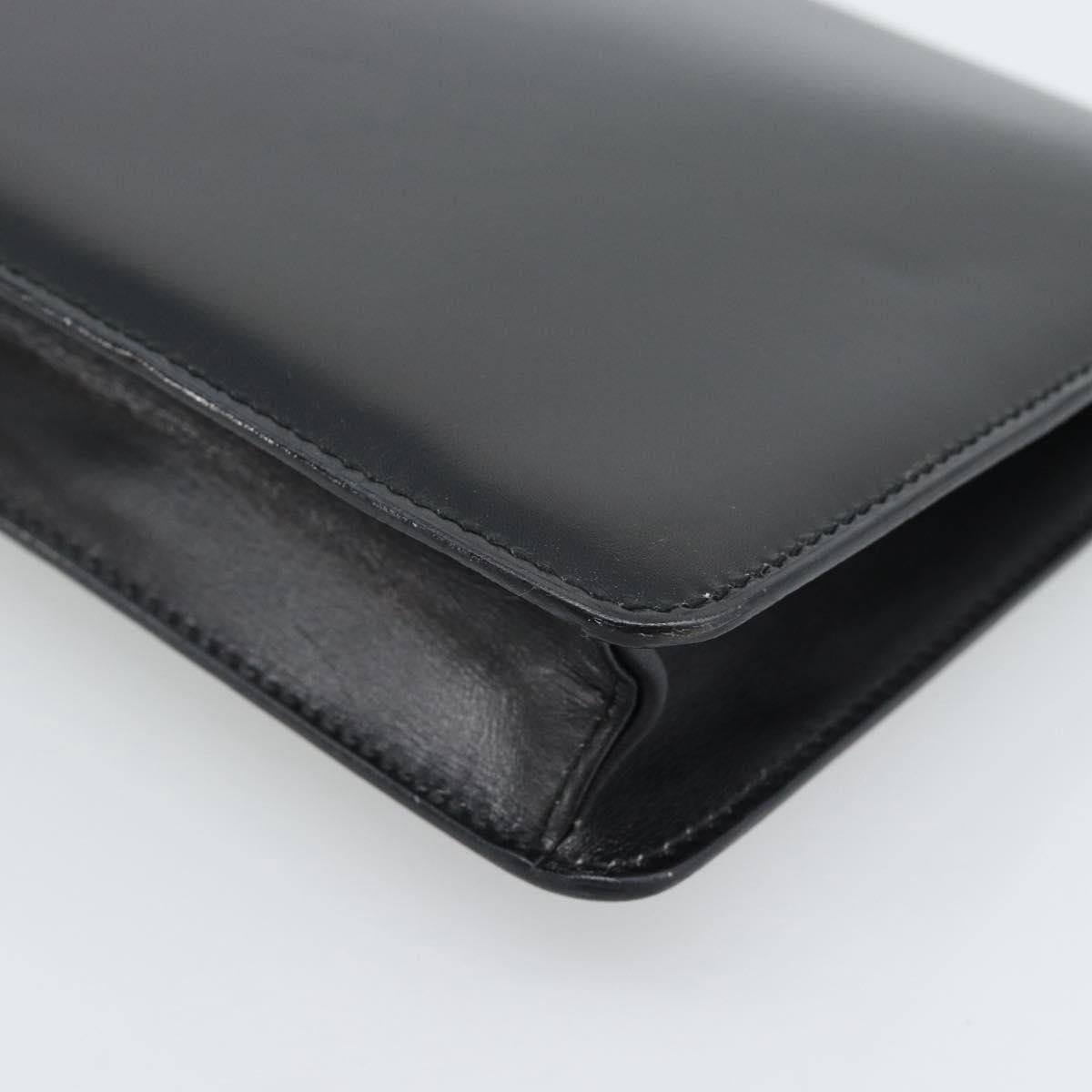CELINE Clutch Bag Leather Black Gold Auth 186006A