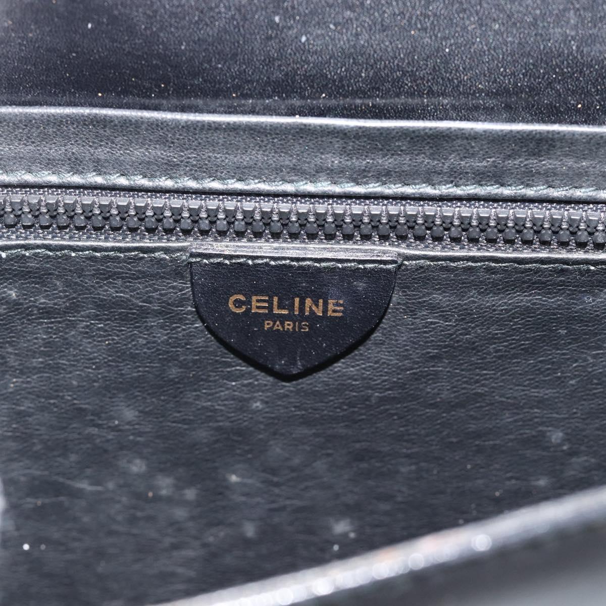 CELINE Clutch Bag Leather Black Gold Auth 186006A