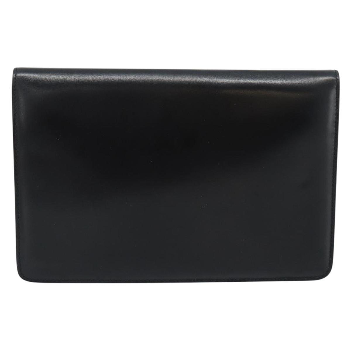CELINE Clutch Bag Leather Black Gold Auth 186006A