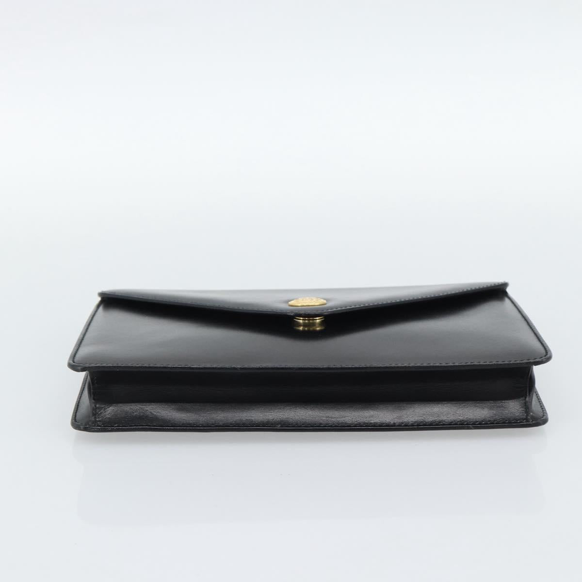 CELINE Clutch Bag Leather Black Gold Auth 186006A