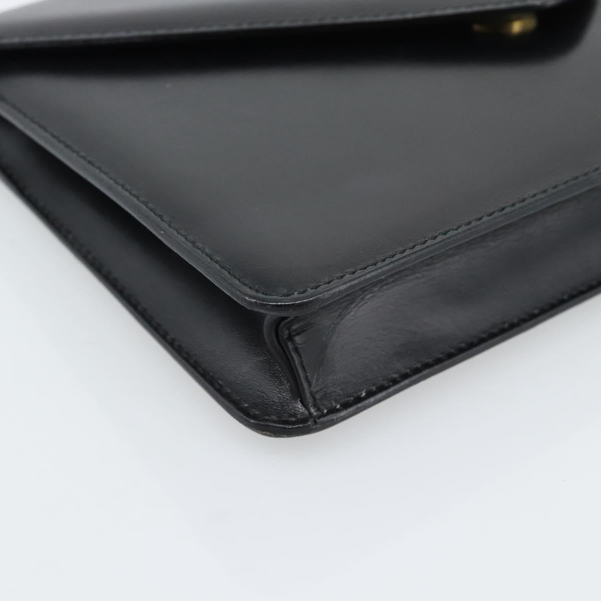 CELINE Clutch Bag Leather Black Gold Auth 186006A