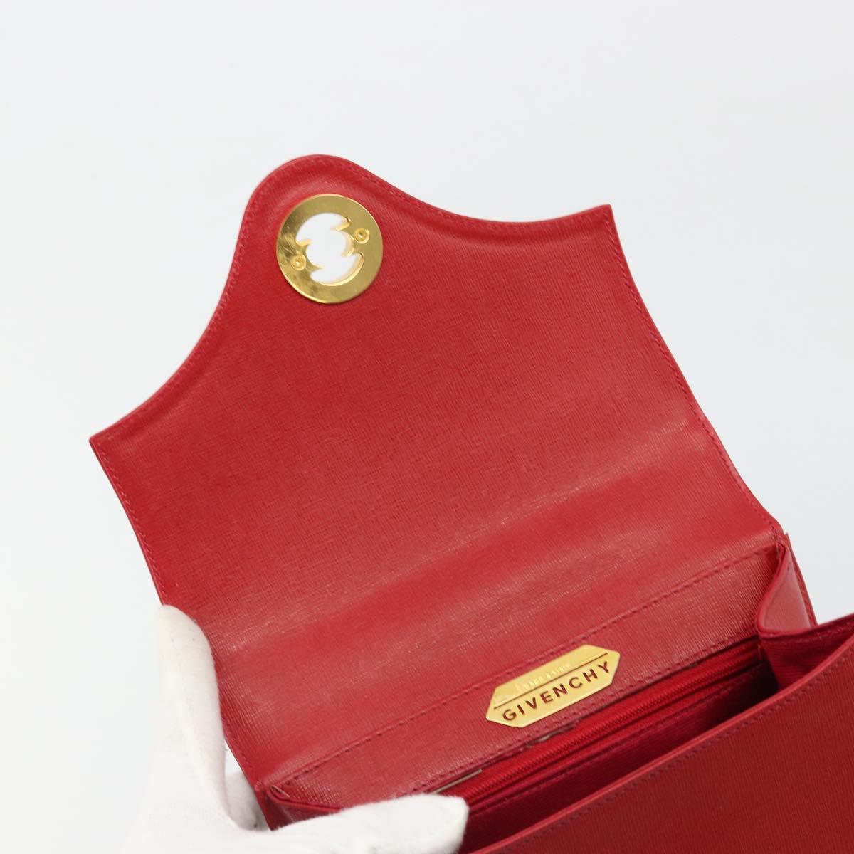 GIVENCHY Hand Bag Leather Red Gold Auth 186008
