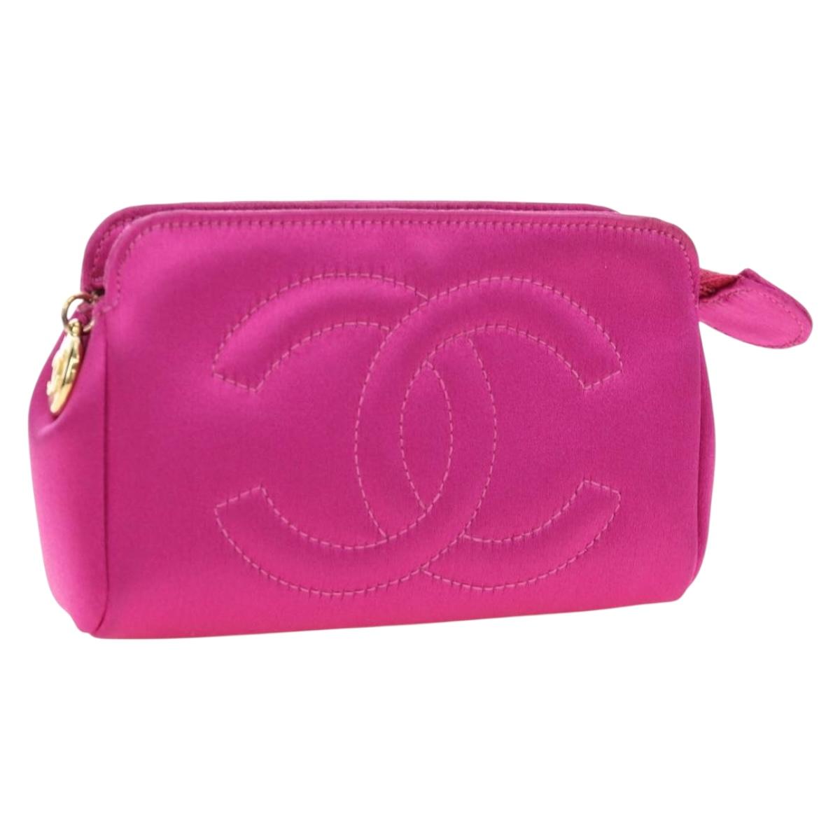 CHANEL Pouch Satin Pink Gold CC Auth 186009SAM