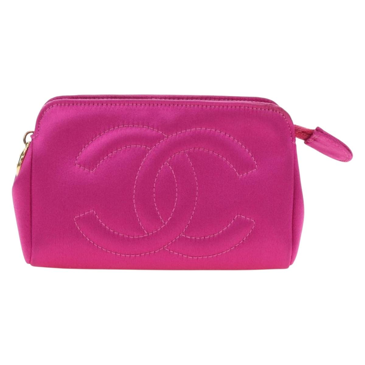 CHANEL Pouch Satin Pink Gold CC Auth 186009SAM