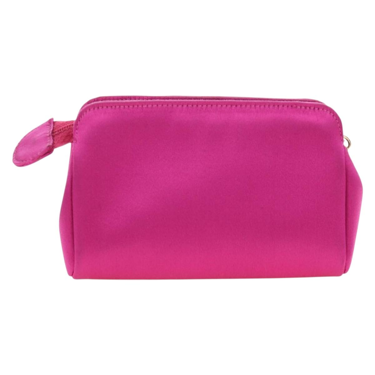 CHANEL Pouch Satin Pink Gold CC Auth 186009SAM
