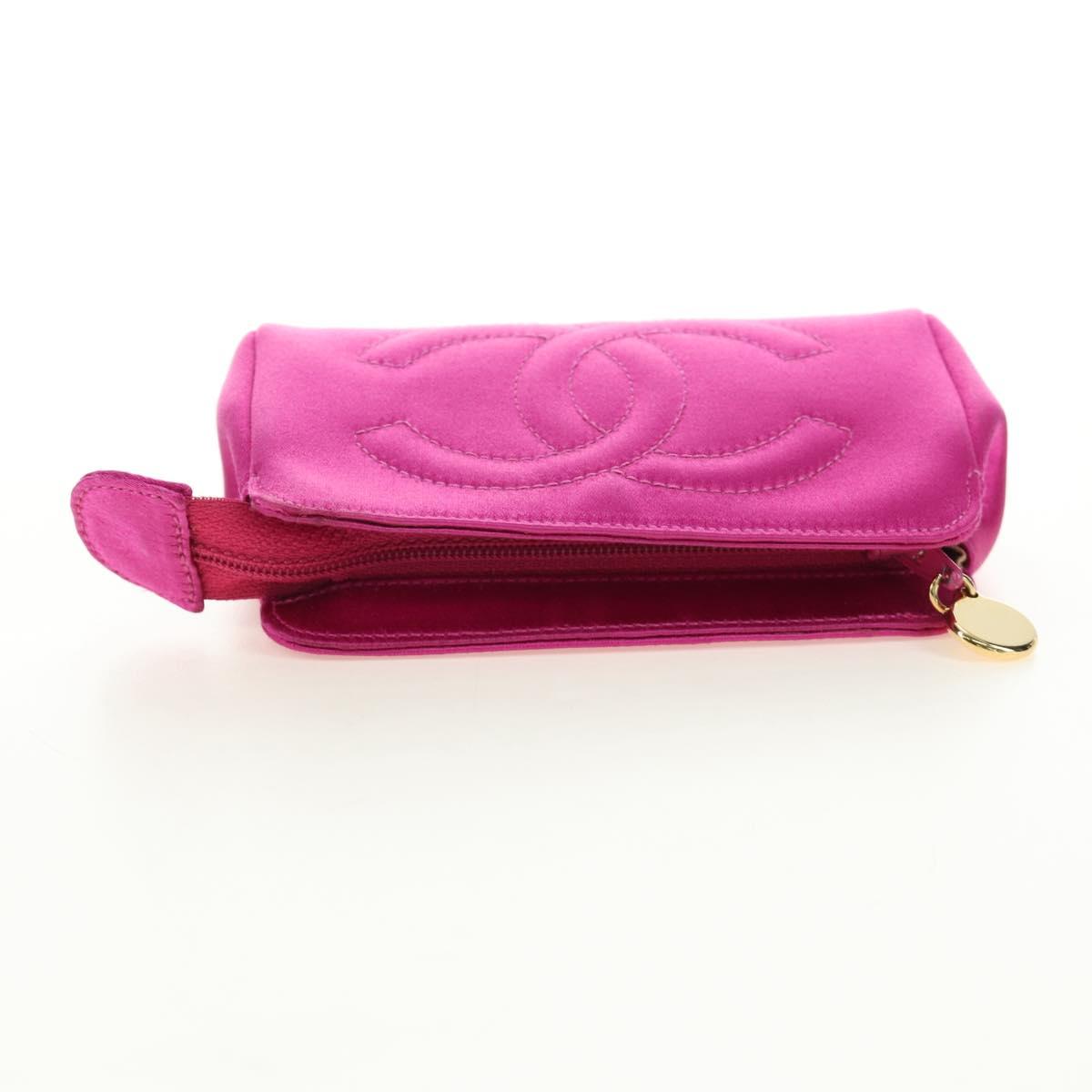 CHANEL Pouch Satin Pink Gold CC Auth 186009SAM