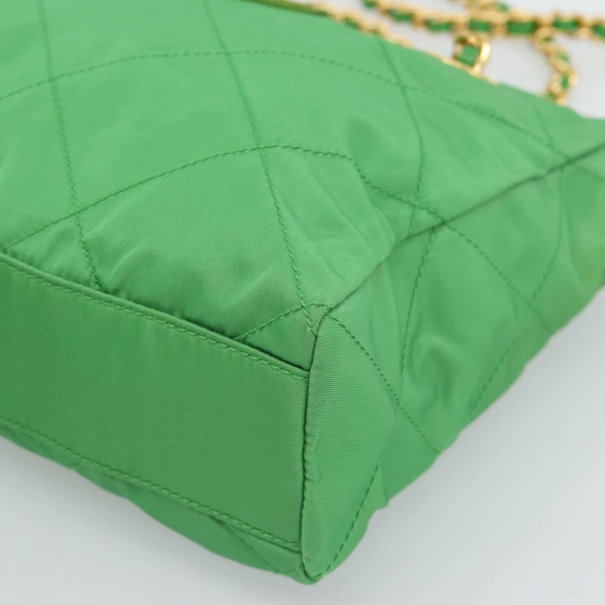 PRADA Chain Shoulder Bag Nylon Green Gold Auth 186013A