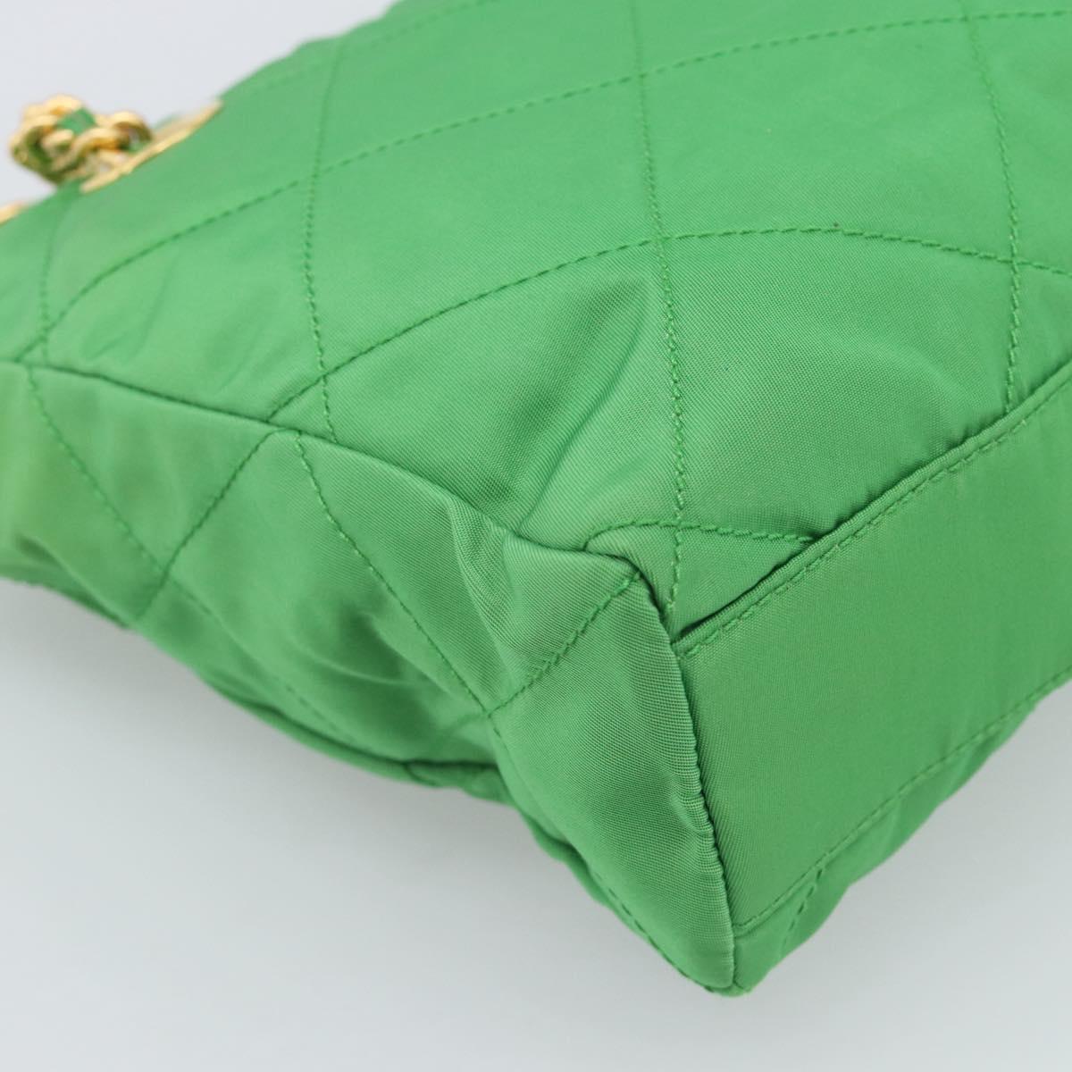 PRADA Chain Shoulder Bag Nylon Green Gold Auth 186013A