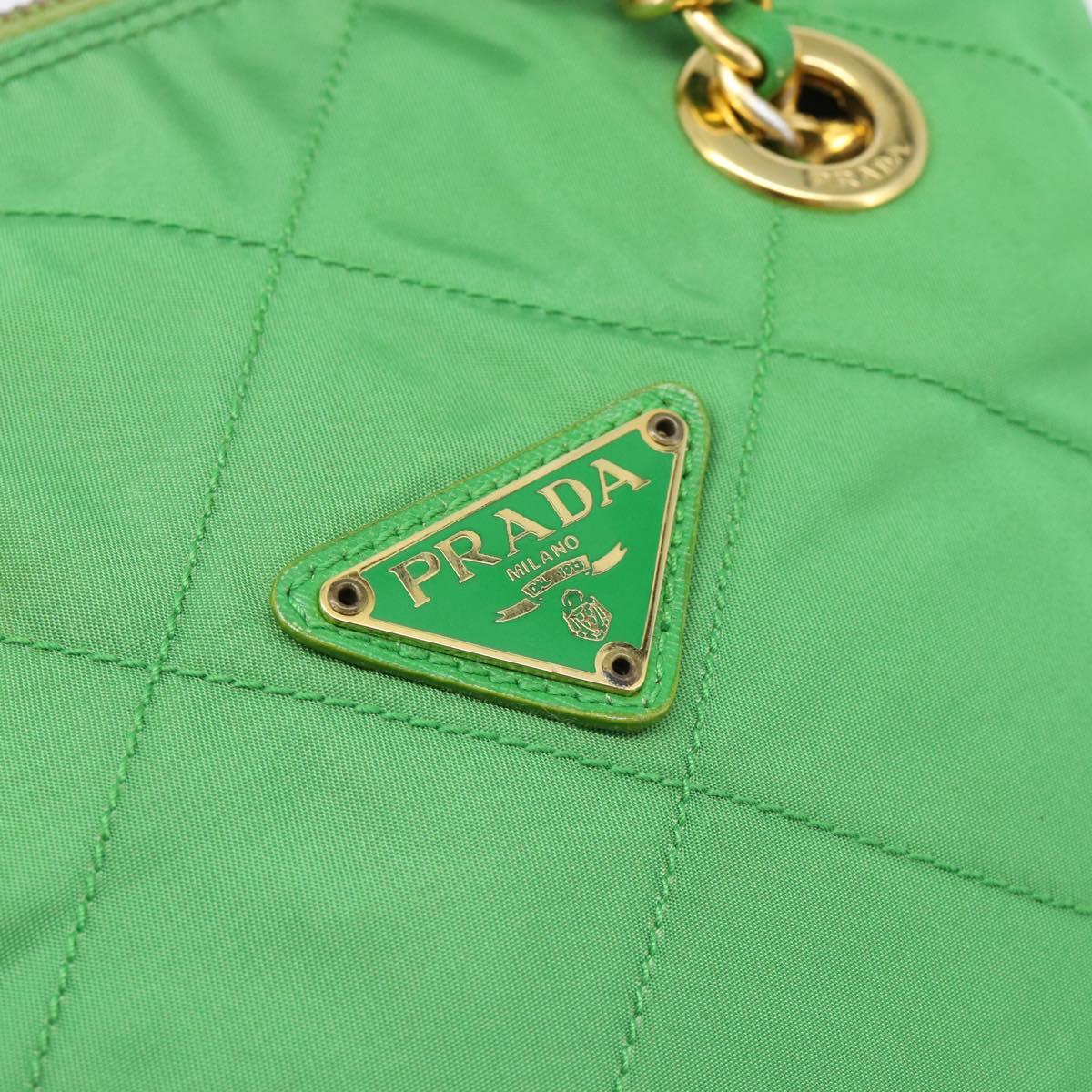 PRADA Chain Shoulder Bag Nylon Green Gold Auth 186013A
