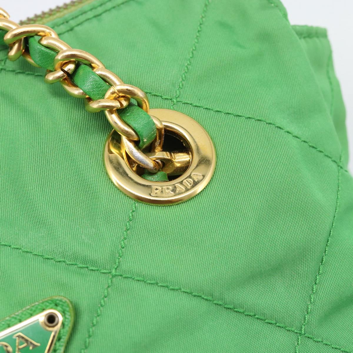 PRADA Chain Shoulder Bag Nylon Green Gold Auth 186013A