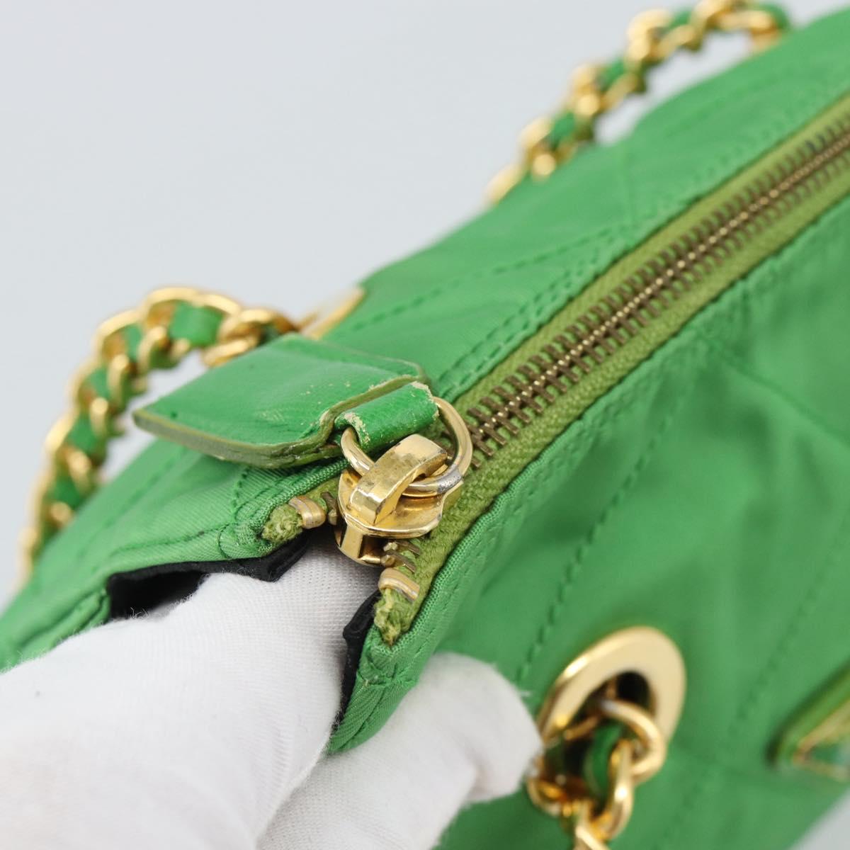 PRADA Chain Shoulder Bag Nylon Green Gold Auth 186013A
