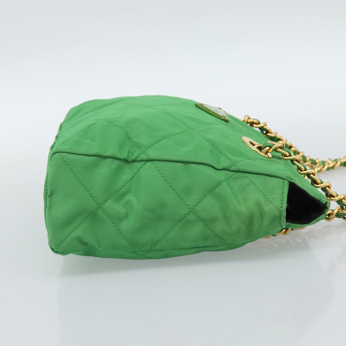 PRADA Chain Shoulder Bag Nylon Green Gold Auth 186013A