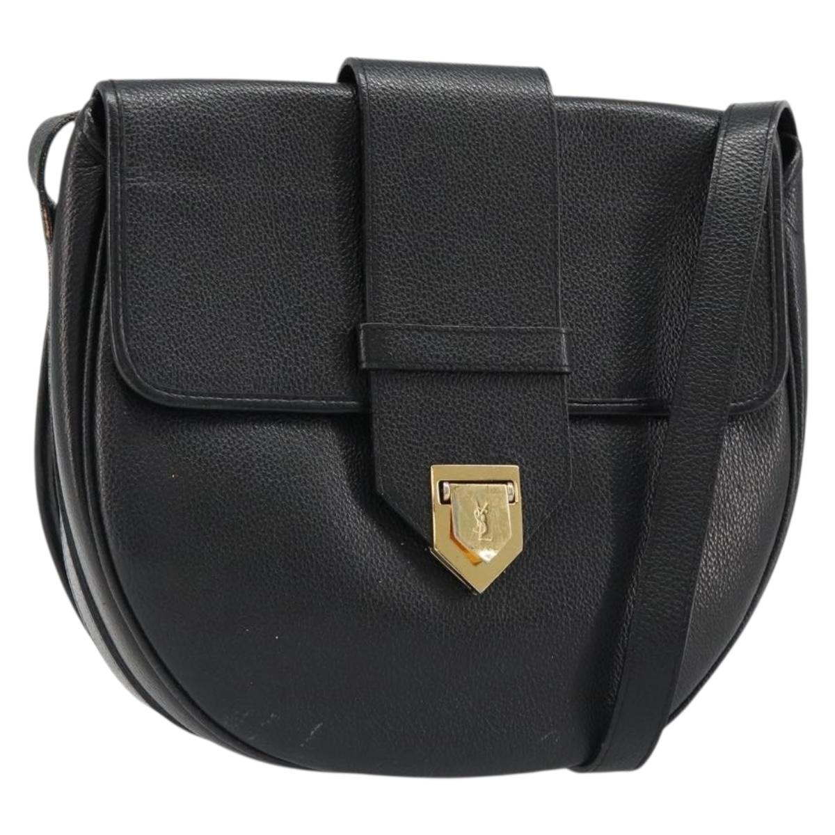 SAINT LAURENT Shoulder Bag Leather Gold Black Auth 186014