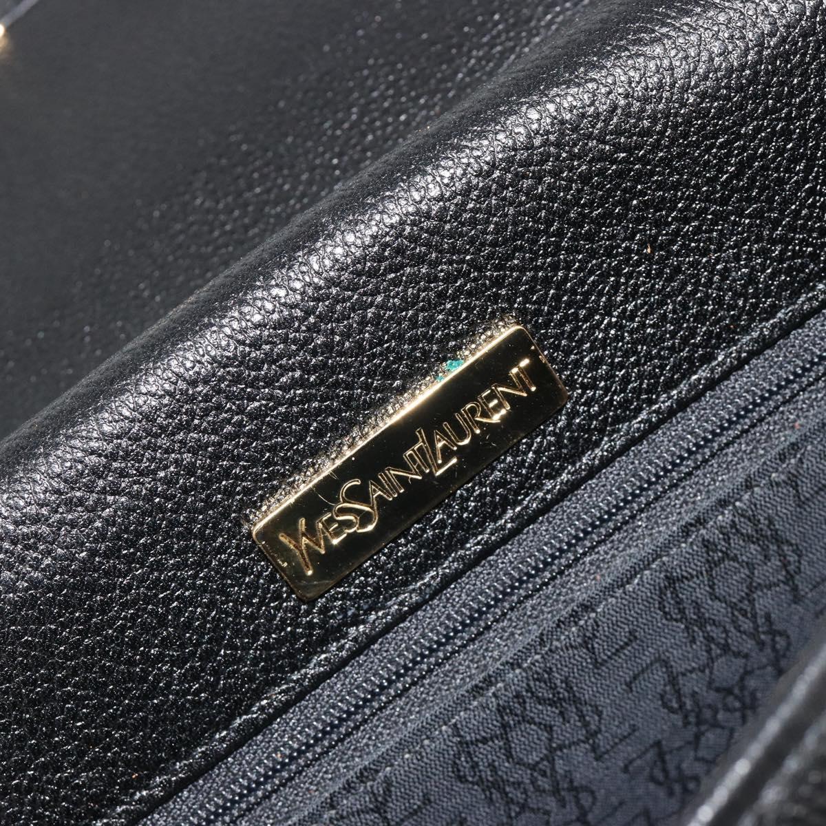 SAINT LAURENT Shoulder Bag Leather Gold Black Auth 186014