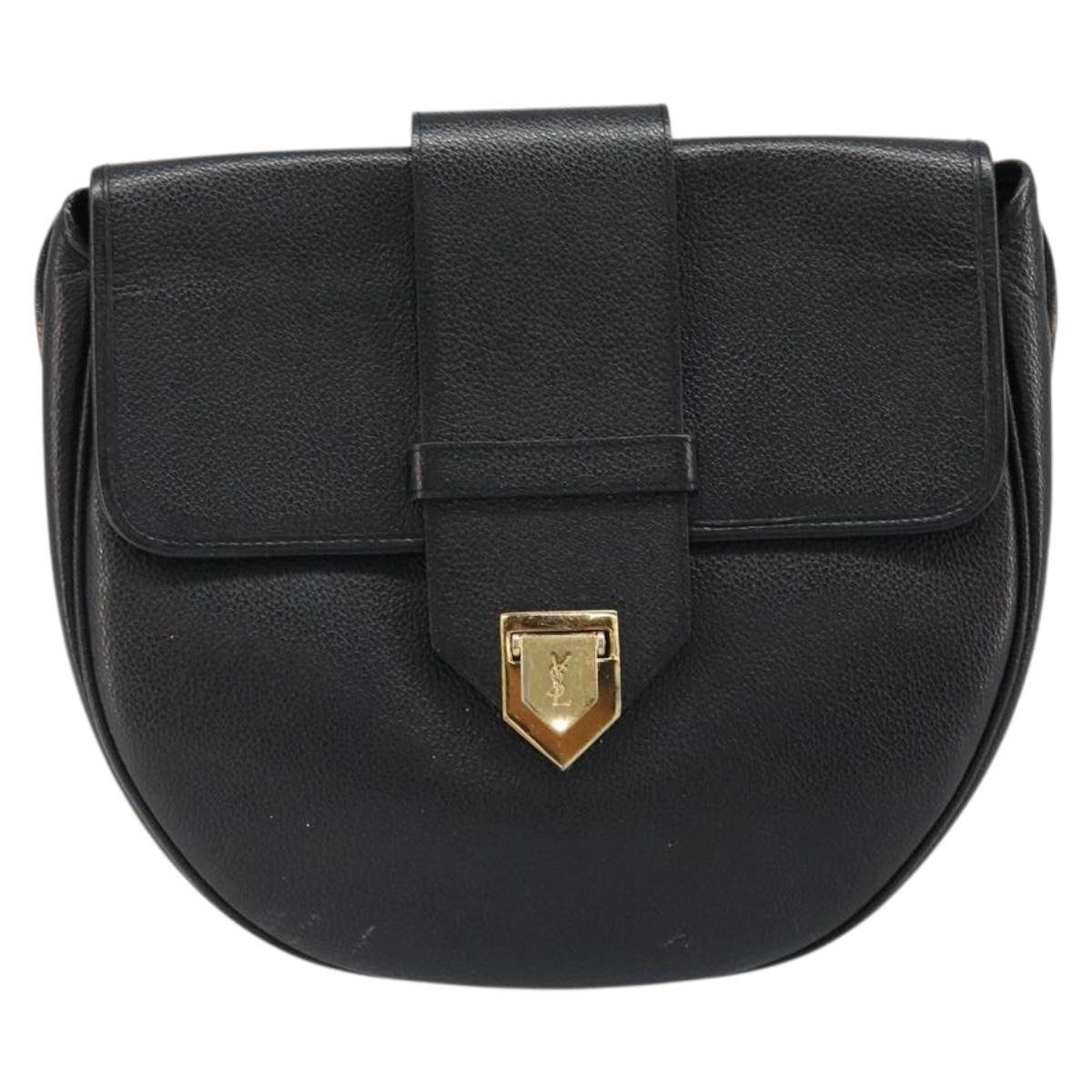SAINT LAURENT Shoulder Bag Leather Gold Black Auth 186014