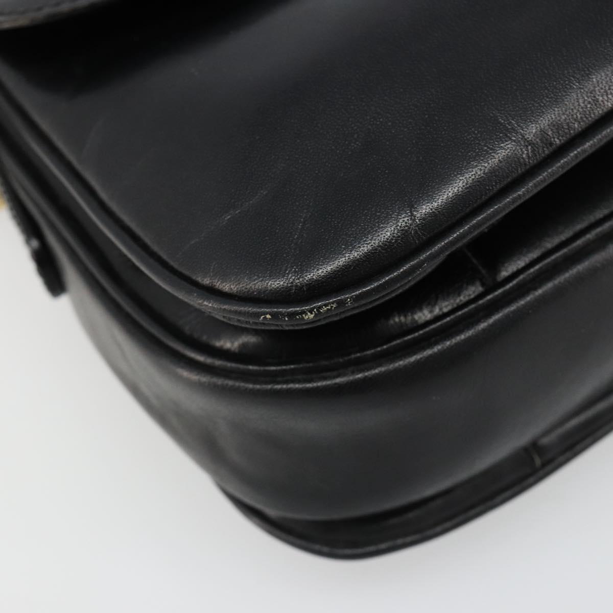 CELINE Shoulder Bag Leather Black Gold Auth 186015