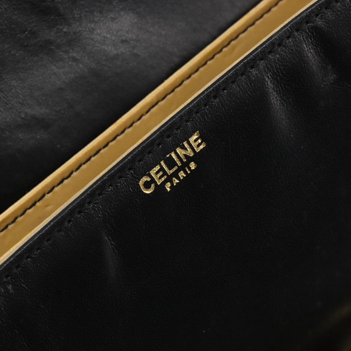 CELINE Shoulder Bag Leather Black Gold Auth 186015