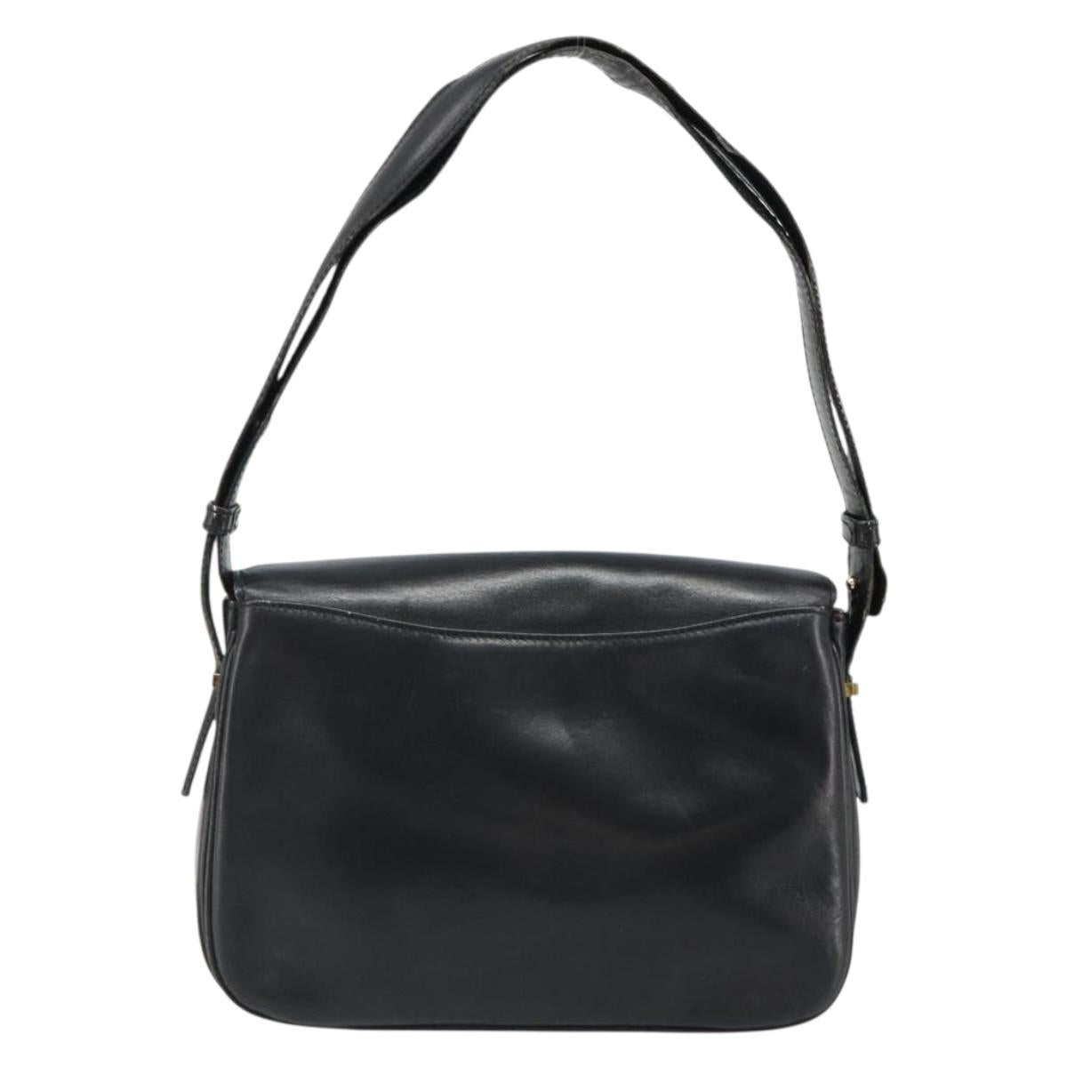 CELINE Shoulder Bag Leather Black Gold Auth 186015