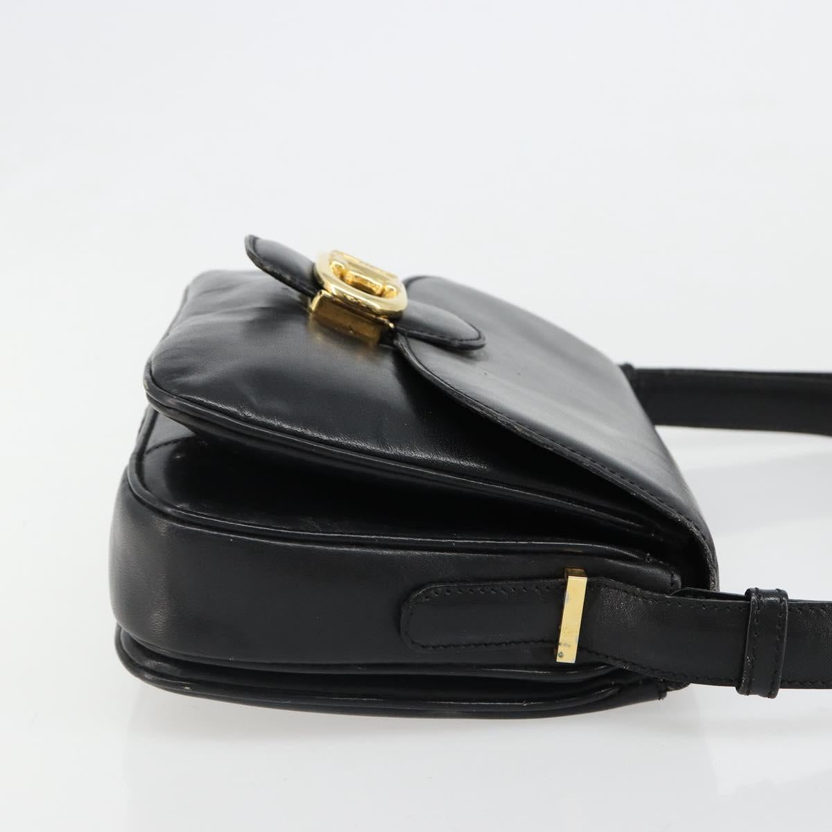 CELINE Shoulder Bag Leather Black Gold Auth 186015
