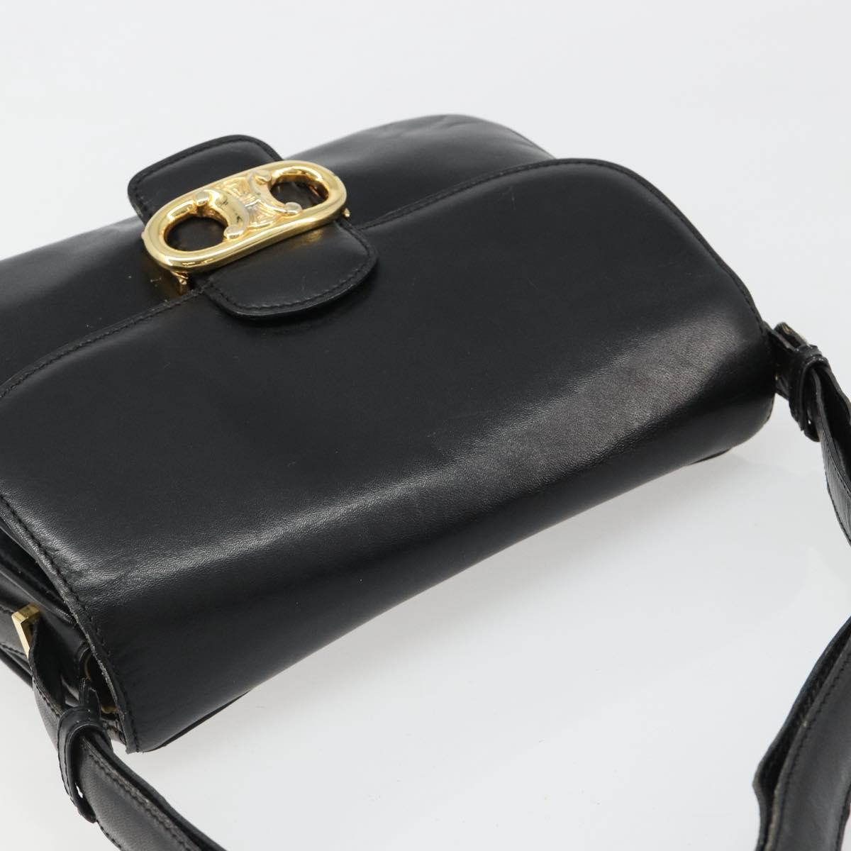 CELINE Shoulder Bag Leather Black Gold Auth 186015