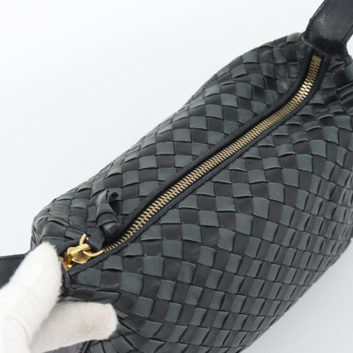 BOTTEGA VENETA INTRECCIATO Hand Pouch Leather Black Gold 114087 Auth 186016A