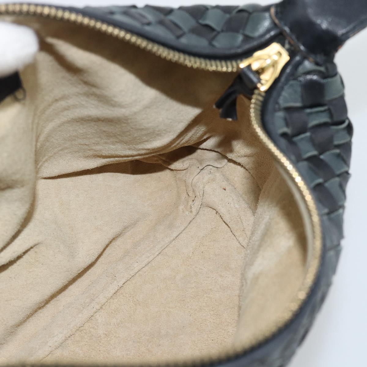 BOTTEGA VENETA INTRECCIATO Hand Pouch Leather Black Gold 114087 Auth 186016A