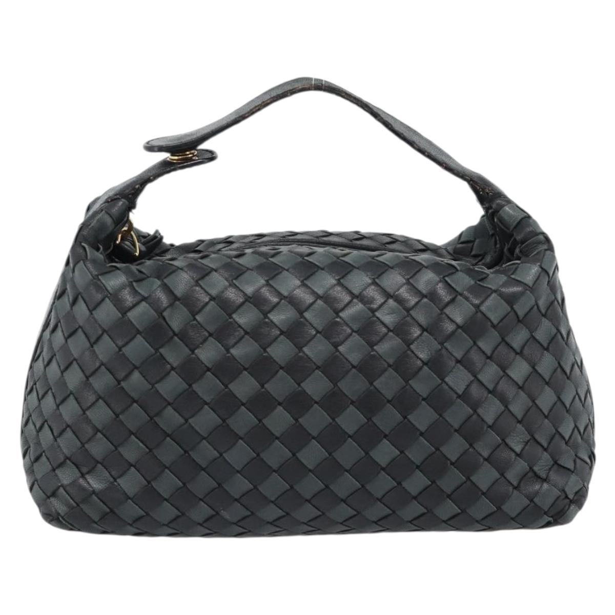 BOTTEGA VENETA INTRECCIATO Hand Pouch Leather Black Gold 114087 Auth 186016A